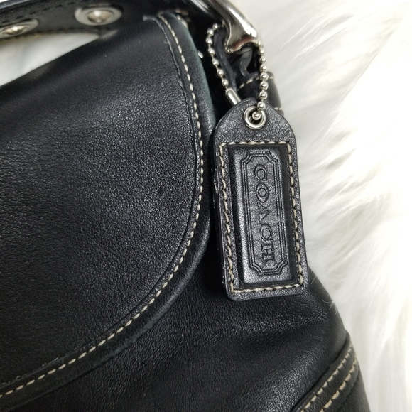 Vintage Coach Leather Grommets Black Silver hardware Small - Picture 7 of 8